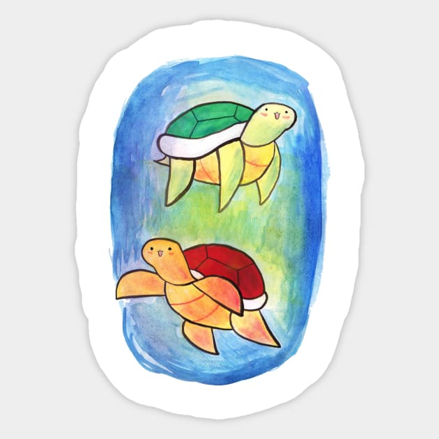 Swimming Watercolor Turtles Sticker by saradaboru